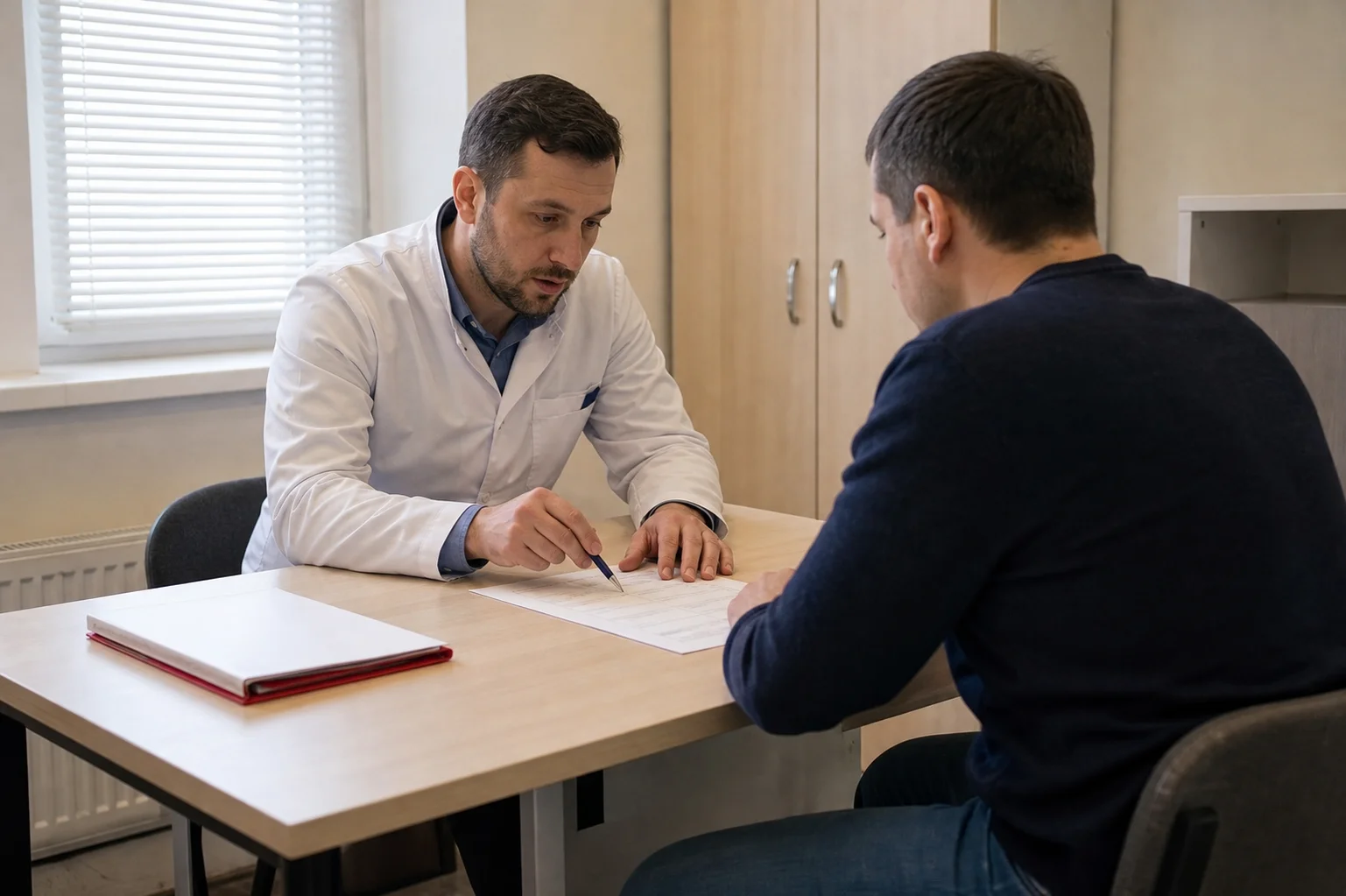 Специалист консультирует пациента по теме мефедроновой зависимости